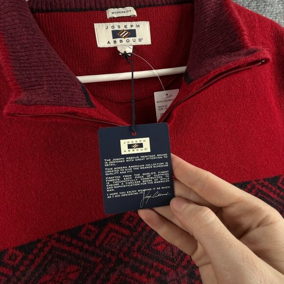 NWT Joseph Abboud Red Fair Isle Wool Blend 1/4 Zip Pullover Sweater 2XL - $80 - Picture 7 of 16